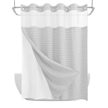 Imagem de Drifted Root Cortina de chuveiro Calm Horizon Series sem gancho, jacquard com forro de encaixe, 4 ímãs e ventosas laterais, cortina de banho repelente de água spa hotel com janela (cinza, 182 cm L x