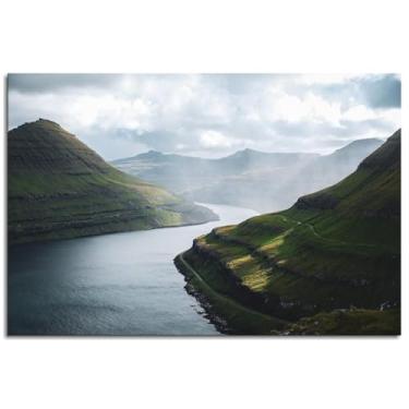 Imagem de Pôster das Ilhas Faroé Fjord Impressão em tela Montanhas Arte de parede para casa 1 painéis Decorações Noframed 30.5 cmx20.3 cm