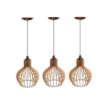 Imagem de kit 3 Pendente Luminária de teto lustre para qualquer ambiente em MDF (3 Luminária)