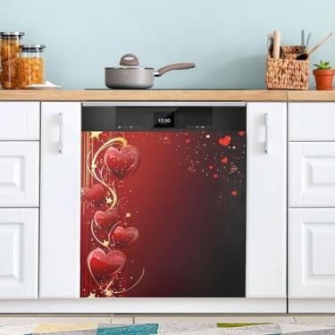 Imagem de ATTX Capa magnética para lava-louças Dia dos Namorados | Adesivo decorativo de eletrodomésticos de 58 x 66 cm para armários domésticos e eletrodomésticos #147
