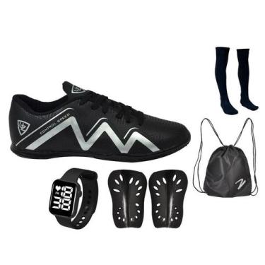 Imagem de Chuteira Futsal 1000 Quadra Costurada Adulto Novo + Meião + Caneleira 
