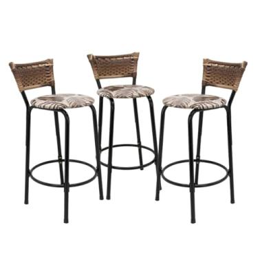 Imagem de Kit 3 Banquetas Banco 60cm Para Casa Balcão Bancada Área de Lazer Barzinhos Cozinha Gourmet Piscina(Assento Floral Marrom)