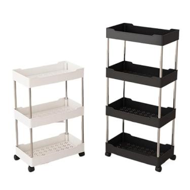Imagem de Carrinho Organizador 4 Andares Multiuso com Rodas Prateleira Portátil para Cozinha Banheiro Escritório(Branco,KIT (P+M+G))