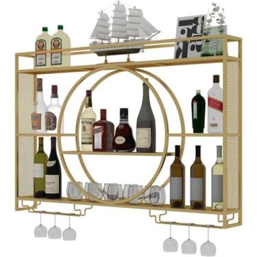 Imagem de Rack De Vinho Montado Na Parede Com Suporte De Vidro Rack De Exibição De Bebidas De Vinho De Metal Moderno Racks De Bebidas De Ferro Prateleira De Armazenamento Multifunc, Black, 140x15x80cm