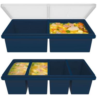 Imagem de Bandejas de silicone para congelador com tampas, 2 xícaras e 1 xícara de recipiente de sopa, bandejas de cubos de gelo, preparam facilmente refeições em porções, ótimas para armazenar sopas e outros