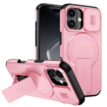 Imagem de Proteção de lente completa, capa magnética para iPhone 17/17 Air/17 Pro/17 Pro Max, suporte dobrável, suporte rígido, PC antiqueda, (rosa, 17)