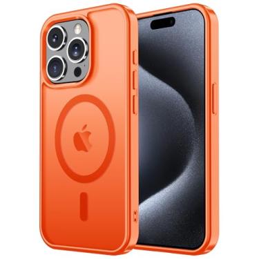 Imagem de Janmitta Capa magnética para iPhone 16e, com protetor de tela, compatível com MagSafe, proteção contra quedas de grau militar, capa de telefone fosca translúcida fina à prova de choque, laranja