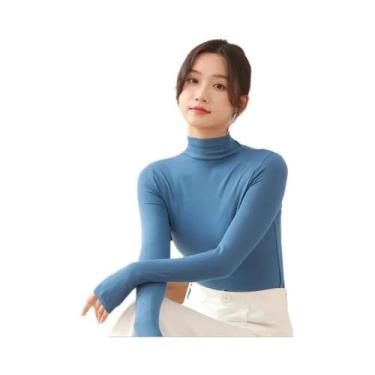 Imagem de Camisa Pullover Feminina De Manga Longa Com Gola Alta, Ajuste Slim E T