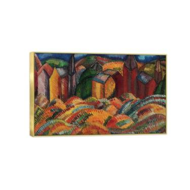 Imagem de Impressão em tela de paisagem pronta para pendurar - pintura de arte de parede famosa - casas vermelhas - decoração de casa moderna imagem moldura dourada 30 x 50 cm 12 x 20 pol