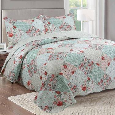 Imagem de Kit Cobre Leito Colcha Daily King 3 Peças Dupla Face Estampado - Brenda Floral - 100% Poliéster