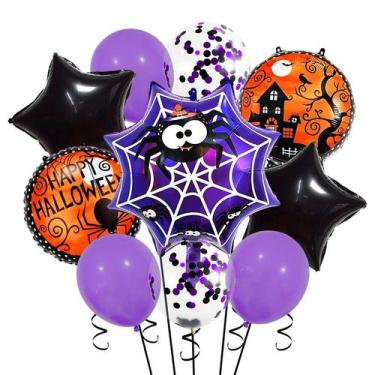 Imagem de Conjunto de balões Halloween Spider Web Foil, 10 unidades, roxo, preto