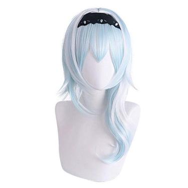 Imagem de Peruca de cosplay de anime azul claro, branco, gradiente de 50 cm para