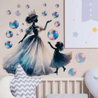 Imagem de Adesivo de parede Princesa e filha com bolhas de PVC 40x40cm - yiweisa