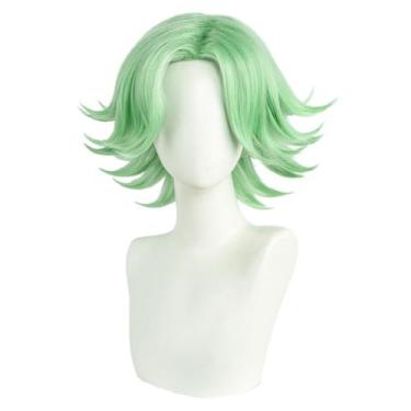 Imagem de Peruca de cosplay curta verde pastel com pontas viradas de 35 cm para 