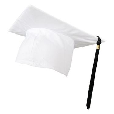 Imagem de Boné de formatura de poliéster branco com borla preta - yiweisai