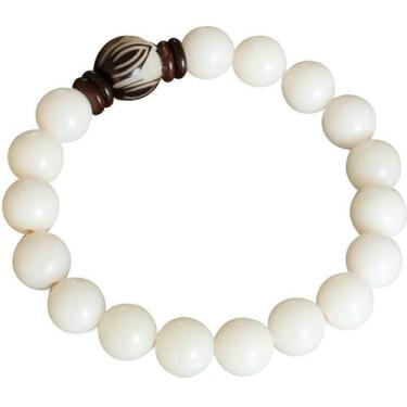 Imagem de Pulseira branca Bodhi Root de 10 mm com miçangas esculpidas de lótus u