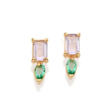 Imagem de Brinco Geométrico com Cristais Banhado Ouro Rommanel 527596 Cor:Dourad