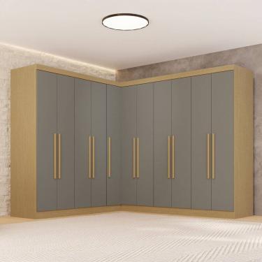 Imagem de Guarda-roupa de Canto Modulado 11 Portas 4 Gavetas Espanha Jequitibá/Granizo