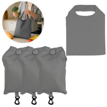 Imagem de 3 Sacolas Dobrável Poliéster 58x38cm Cinza Bolsa Reutilizável - Lyor
