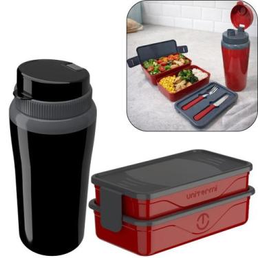 Imagem de Kit Marmita Fit Unitermi Talheres Divisórias Copo Térmico Miami 650ml 