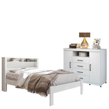 Imagem de Cama Casal Invicta com Cômoda Havana Master com Rodizios Brancoi Brilh