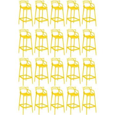 Imagem de Kit 20 Banquetas Allegra com Encosto Design Cozinha/Bancada - Amarelo 