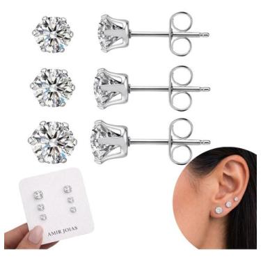 Imagem de Trio De Brinco Prata 925 Ponto De Luz Com Zircônia - Amir Joias, Prate