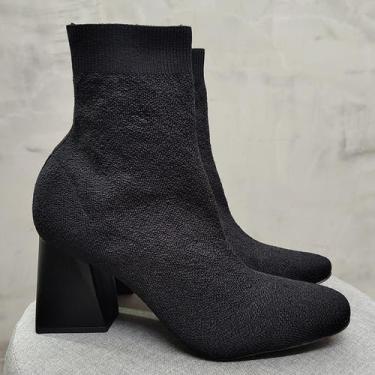 Imagem de Bota Feminina Lima Knit Salto Bloco Alto - Hola, Preto, 36