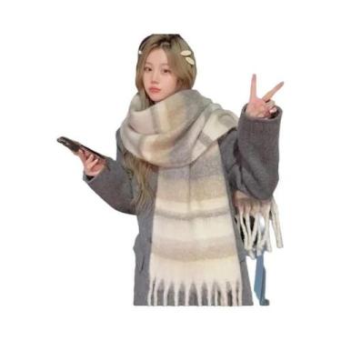 Imagem de Cachecol De Inverno Para Mulheres Em Plush Grosso Com Listras Colorida
