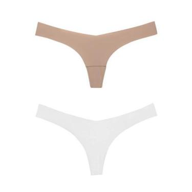 Imagem de Kit 2 Calcinhas Fio Dental Bonjour KT3787 Invisíveis, Camurça, Branco,