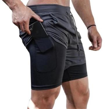 Imagem de Short Dupla Camada Fitness Dry Fit Térmico Com Bolsos Musculação exerc