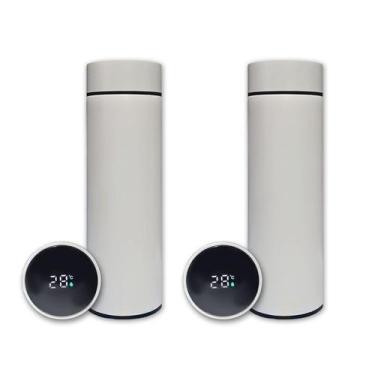 Imagem de Kit 2 Garrafa Térmica Aço Inox Termômetro Digital Led 500ml - Wellmix,