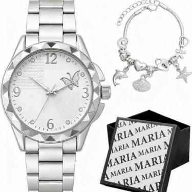 Imagem de Relogio Feminino Dagua Prata Aço Prova + Caixa resistente original soc