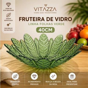 Imagem de Fruteira De Vidro 40cm Centro De Mesa Folhas Cor Verde Vitazza