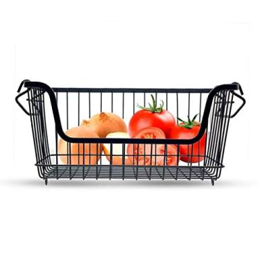 Imagem de Wincy, Cesto De Cozinha Fruteira Prateleira Aço Inox Com Alças Empilhável Cor Preto Black, IXB03126