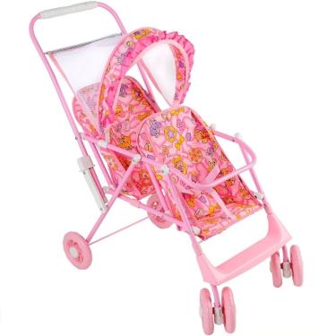 Imagem de Carrinho De Bebê Para Boneca Gemeas Dobrável Passeio Rosa