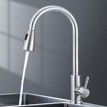 Imagem de Torneira de cozinha preta puxador de furo único giratório 360 graus pia misturador de água torneira do banheiro chuveiro córrego pulverizador dreno, B escovado, China