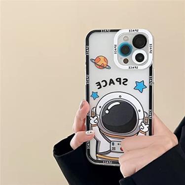 Imagem de FCSWEET Capa compatível com iPhone 12 Pro MAX, transparente com astronauta espaço sideral estética planeta estrela padrão criativo, para mulheres meninas capa de TPU macio à prova de choque - preta