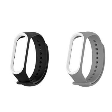 Imagem de Kit 2 Pulseiras extras para MI Band 4 (Preto_branco+Cinza_branco)