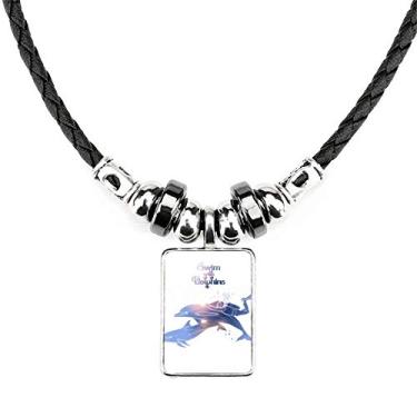 Imagem de DIYthinker Colar de natação com golfinhos ilustrados joia Torque pingente de corda de couro