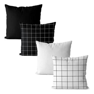 Imagem de Kit 4 capas de almofadas grid preto e branco 42x42