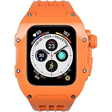 Imagem de BCMCBV RM mod kit estojo de plástico + elástico, para apple ultra 49mm, kit de modificação PC bisel e pulseira, para iwatch 8 7 45mm 6 5 4 44mm pulseira de relógio DIY (cor: laranja, tamanho: 44mm)