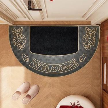 Imagem de Tapete Capacho Pesado Meia Lua PVC Bem Vindo em Inglês "WELCOME" 40x70cm Detalhes Douradas/Pratas p/Entrada (Dourado)