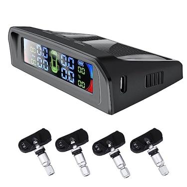 Imagem de Sistema de monitoramento de pressão de pneus de carro tpms, display em tempo real, energia solar sem fio, conectado ao vidro com 4 sensores(T6 IN)