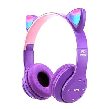 Imagem de Fone de Ouvido Sem Fio Orelhas de Gato Headset Gatinho Roxo