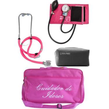 Imagem de Kit Cuidador de Idosos com esteto esfigmo e bolsa Rosa Pink - P.A MED
