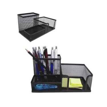 Imagem de Kit Organizador De Metal Preto de Mesa 3 Partes Para Escritório - Mona