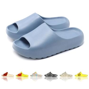 Imagem de Chinelos masculinos e femininos com almofada de espuma vinílica acetinada com estampa fofa de desenho animado antiderrapante bico aberto para banheiro, casa, spa, academia, casa, sapatos macios e