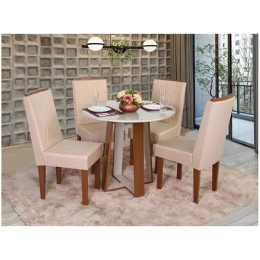 Imagem de Mesa de Jantar 4 Cadeiras Redonda Naturalle e Off-White Tampo de Vidro