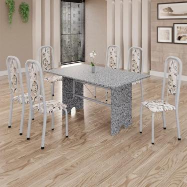Imagem de Conjunto de Mesa Tubular 6 Cadeiras 140x75cm Mart Perola com Tampo em Granito Ocre Letícia 070 - Tudo de Móveis